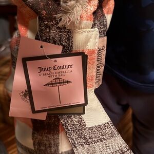 Juicy Couture Rare Beach Umbrella!! Plaid Pink-white-purple.